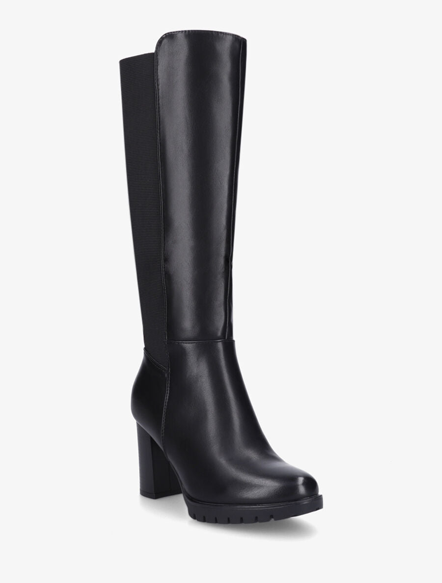 Bottes élastiquées unies à talon haut - Noir - 2