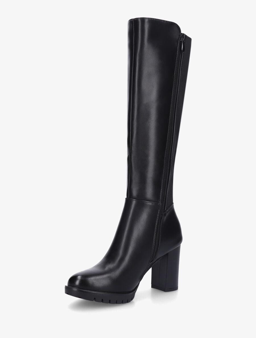 Bottes élastiquées unies à talon haut - Noir - 3