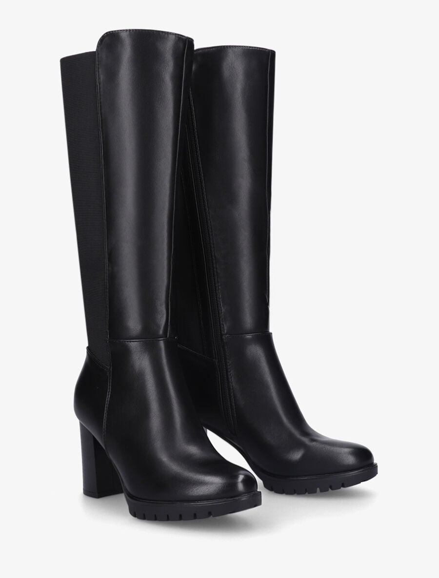 Bottes élastiquées unies à talon haut - Noir - 4