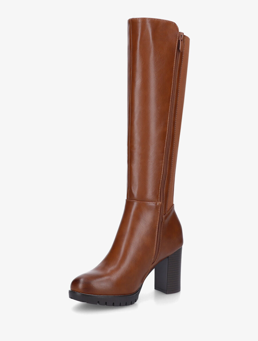Bottes élastiquées unies à talon haut - Camel - 3