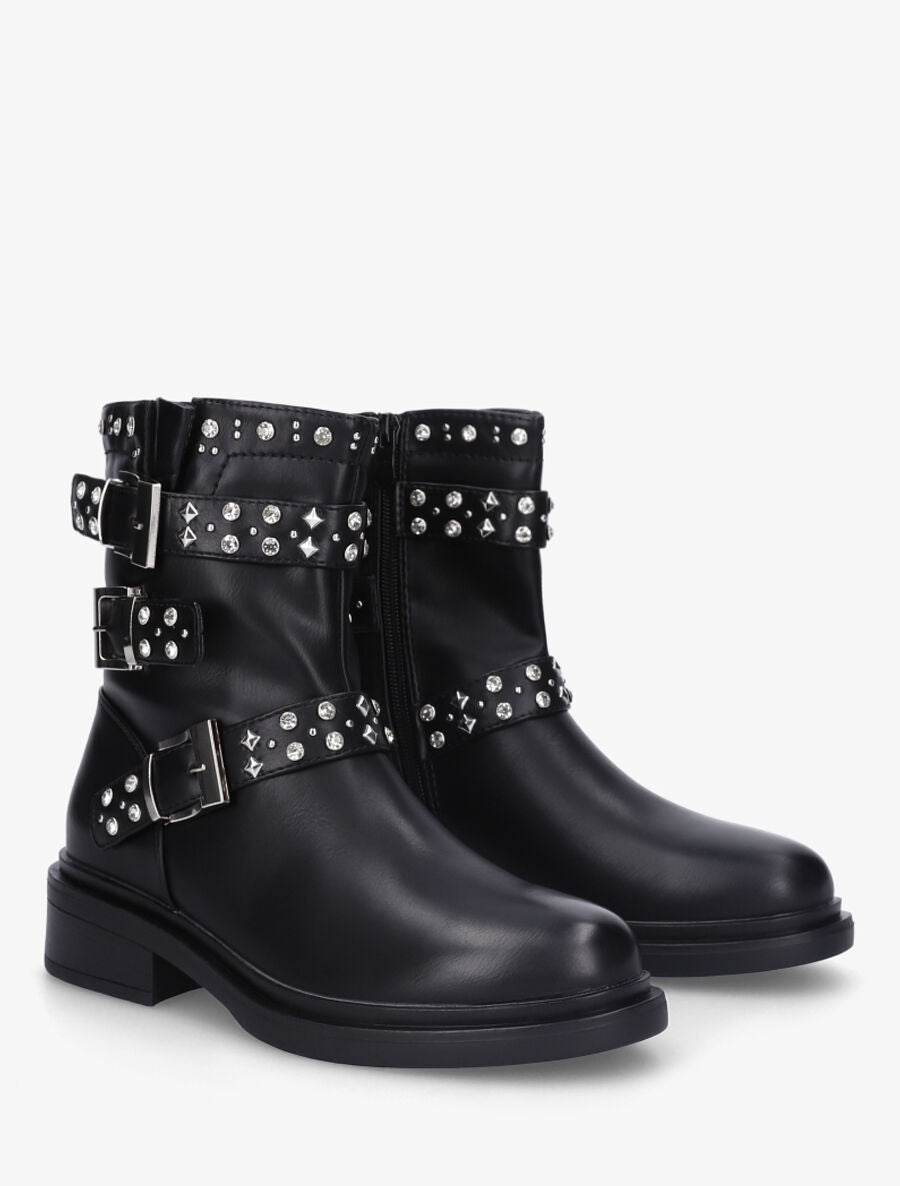 Bottines strassées et cloutées en simili - Noir - 4