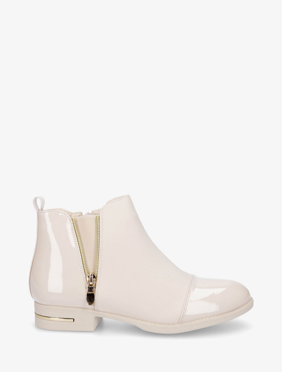 Bottines bi-matière à zip décoratif - Crème - 1