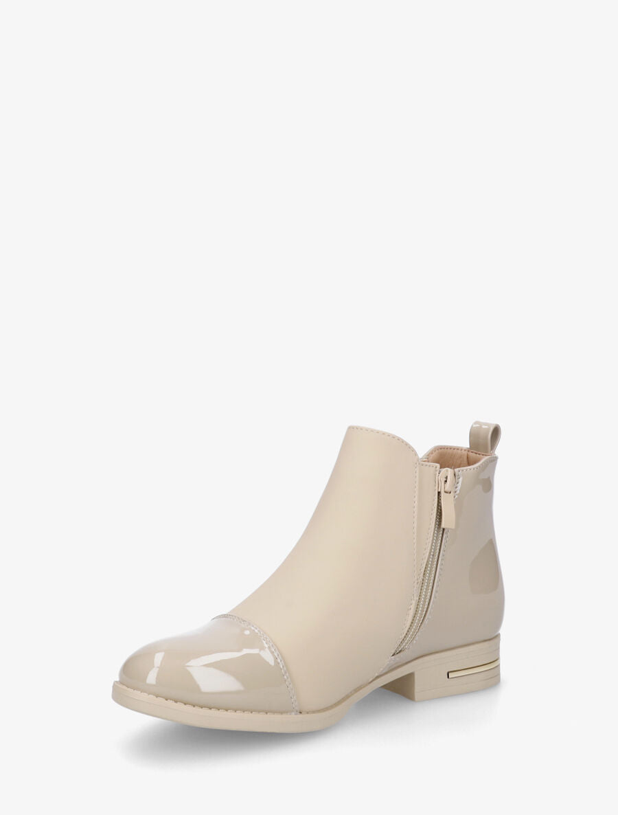 Bottines bi-matière à zip décoratif - Beige - 3