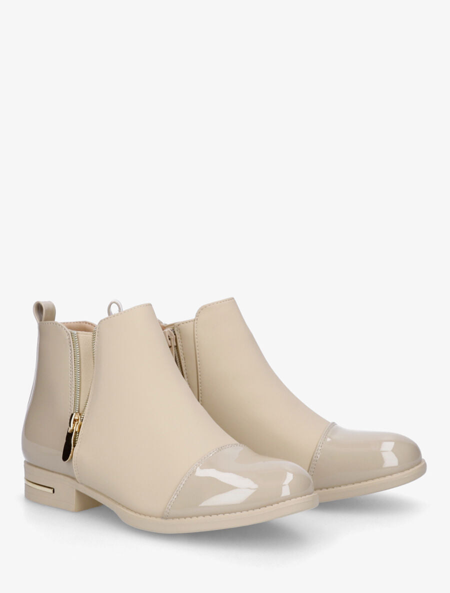 Bottines bi-matière à zip décoratif - Beige - 4