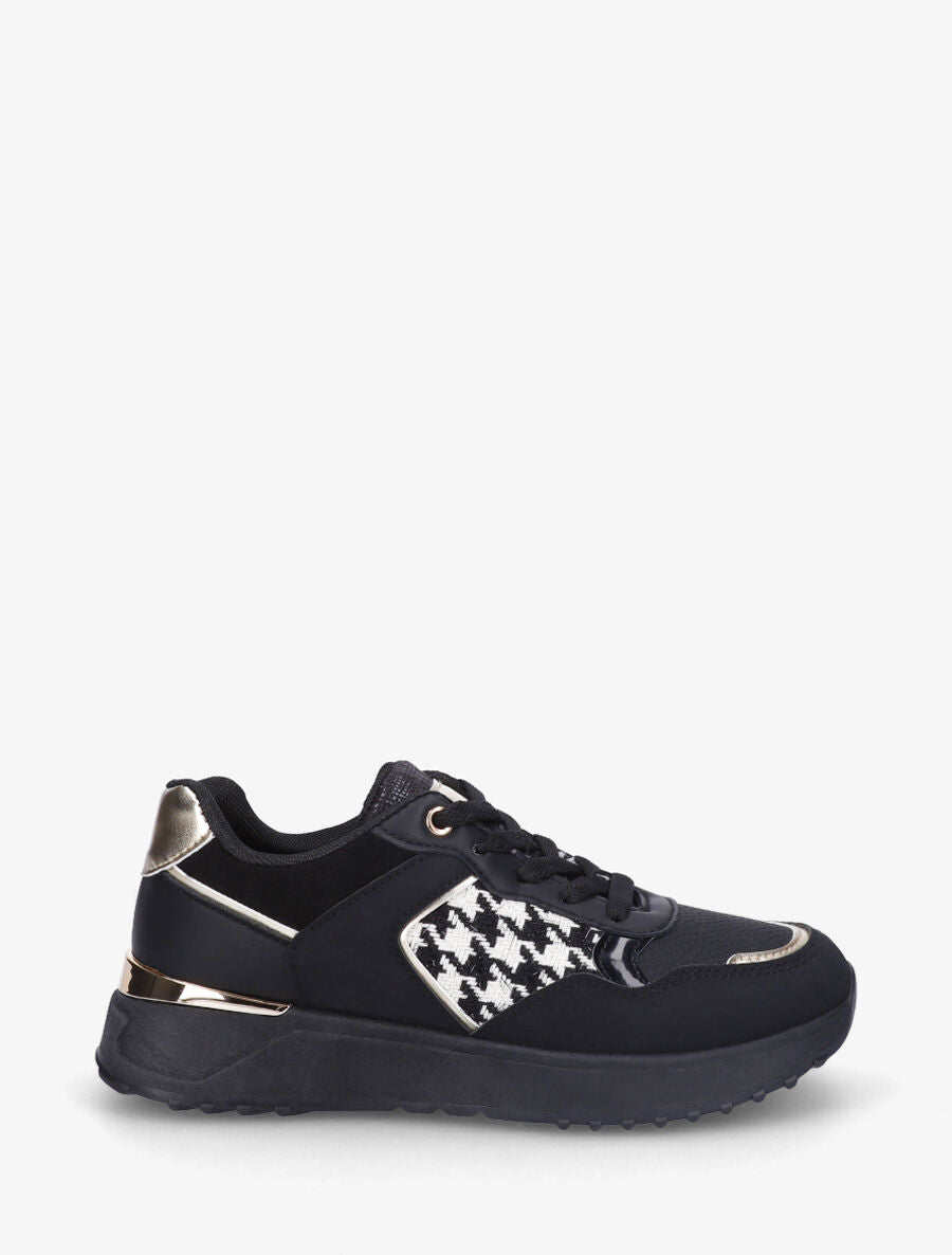 Sneakers à imprimé python et pied de poule - Noir - 5