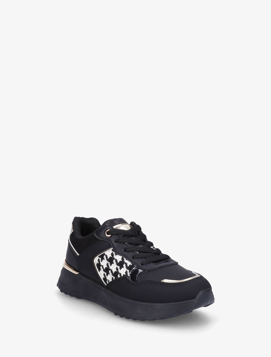 Sneakers à imprimé python et pied de poule - Noir - 2