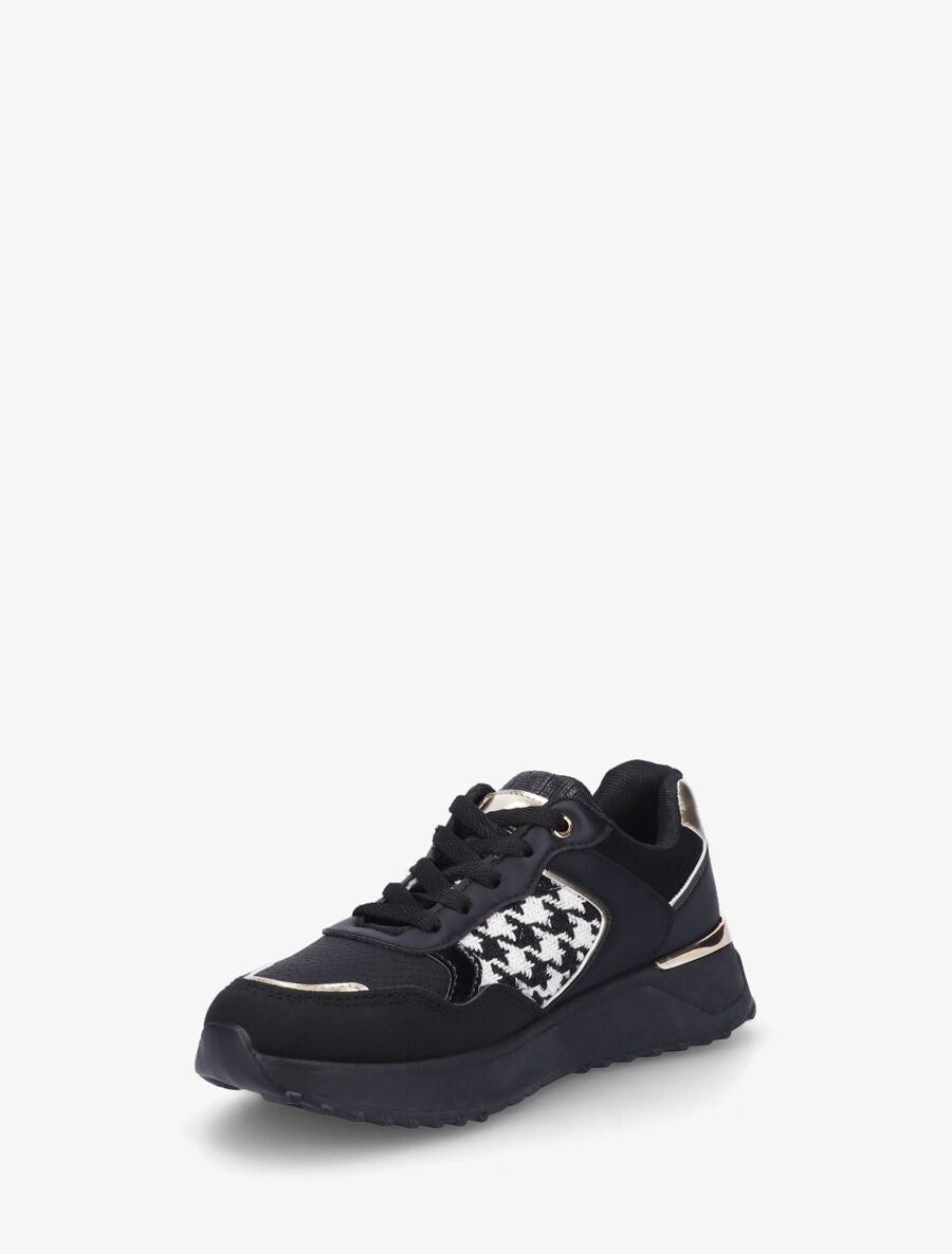 Sneakers à imprimé python et pied de poule - Noir - 3