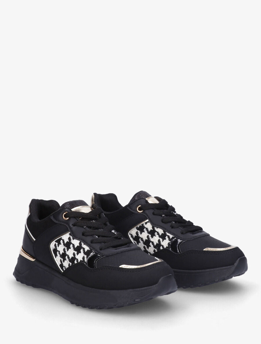 Sneakers à imprimé python et pied de poule - Noir - 4