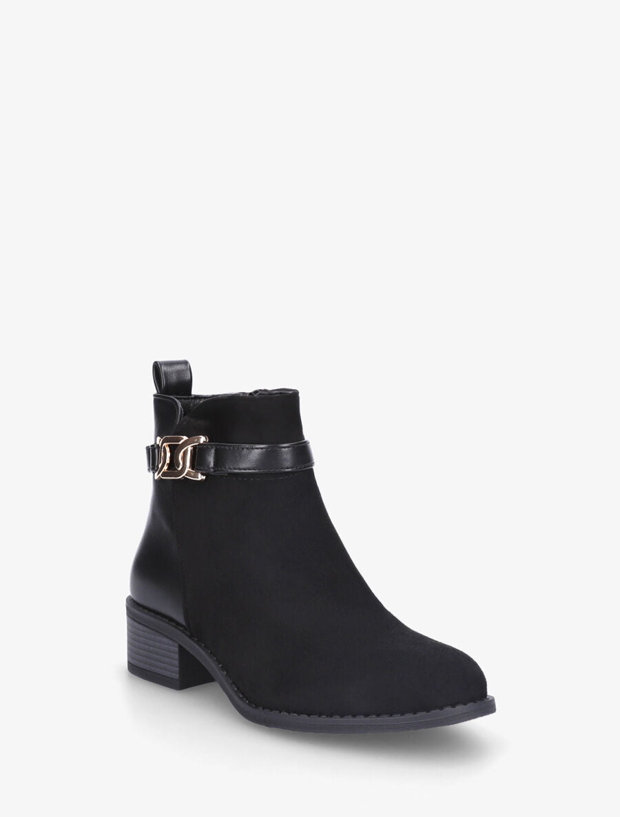 Bottines unies en suédine et simili - Noir - 2