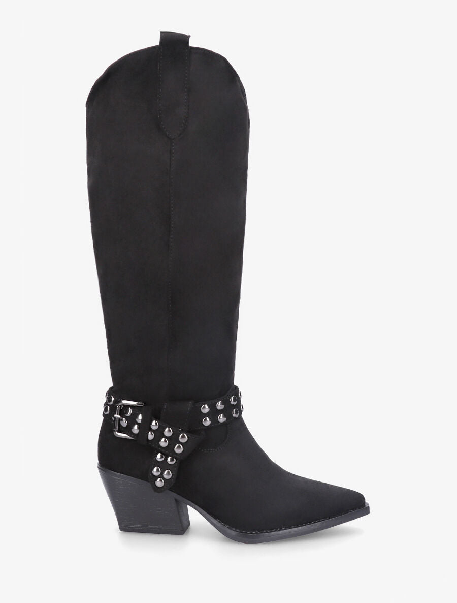 Bottes en suédine style santiags - Noir - 1