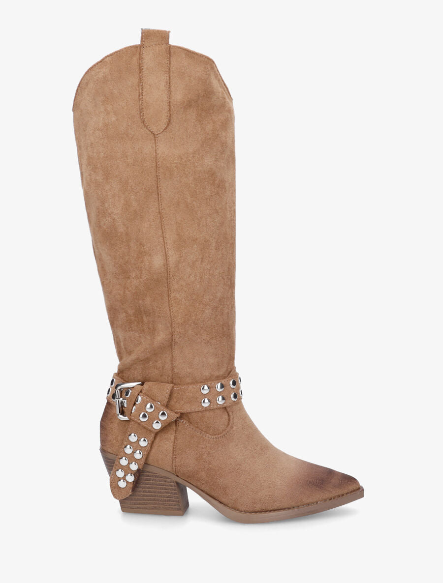 Bottes en suédine style santiags - Taupe - 1