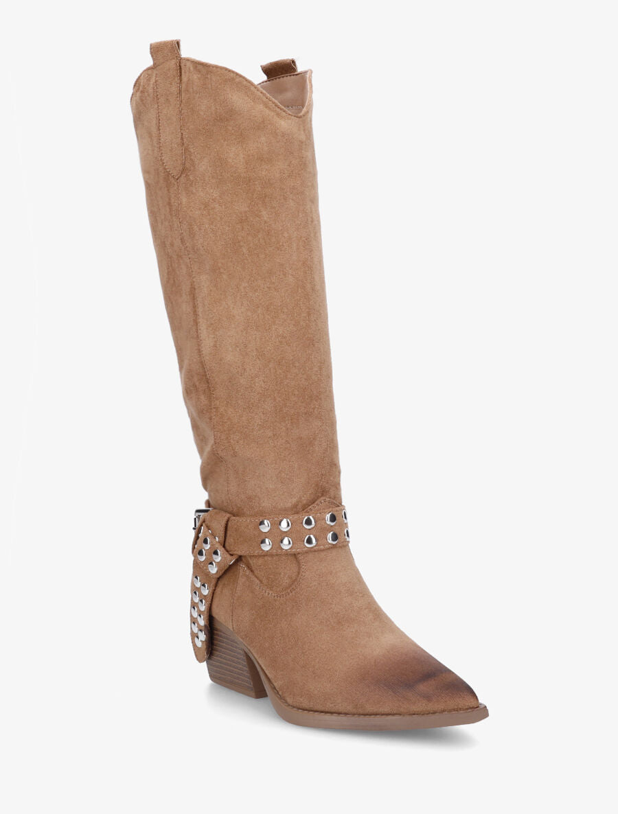 Bottes en suédine style santiags - Taupe - 2