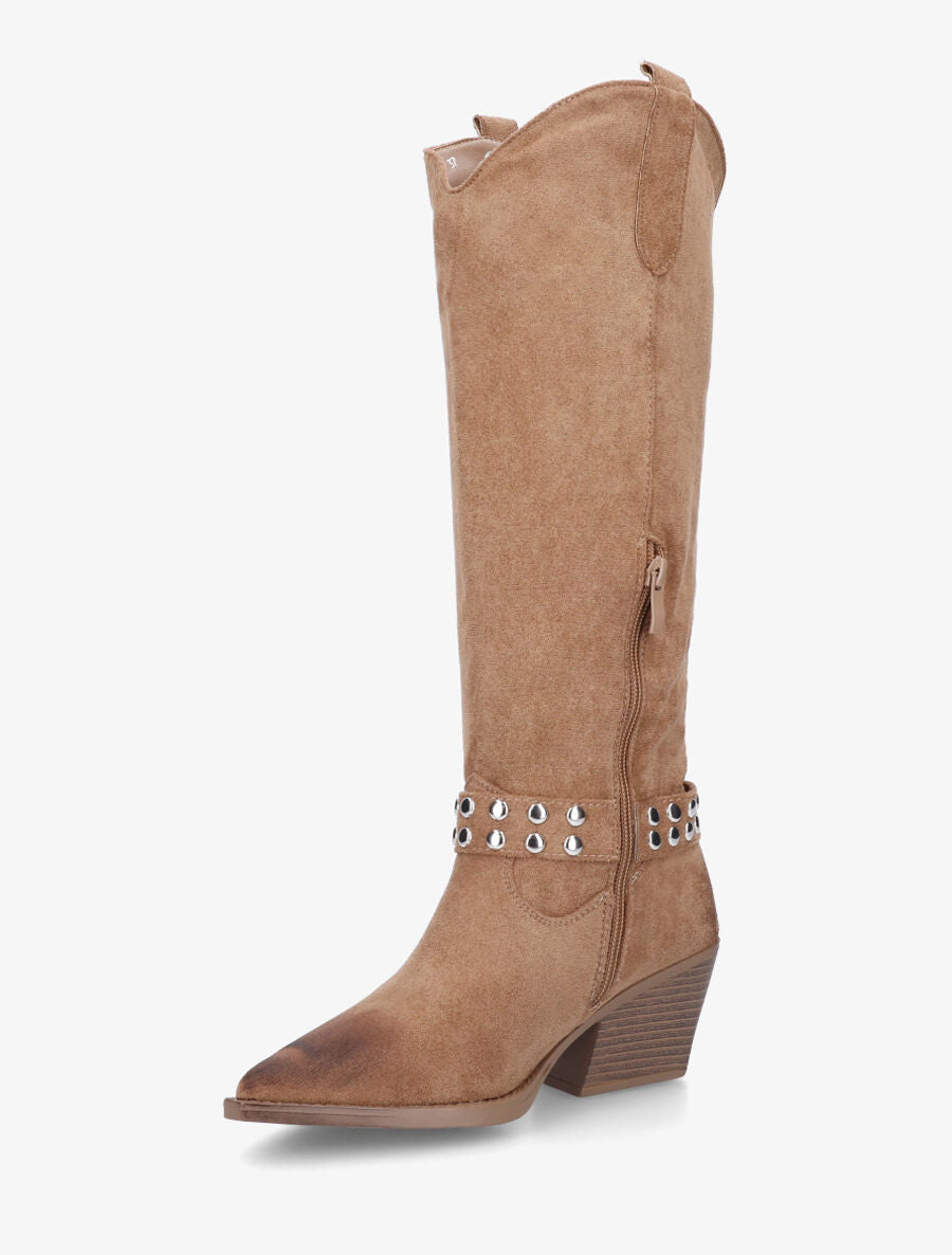 Bottes en suédine style santiags - Taupe - 3