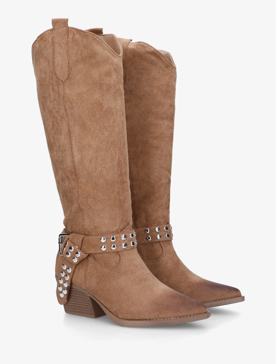 Bottes en suédine style santiags - Taupe - 4