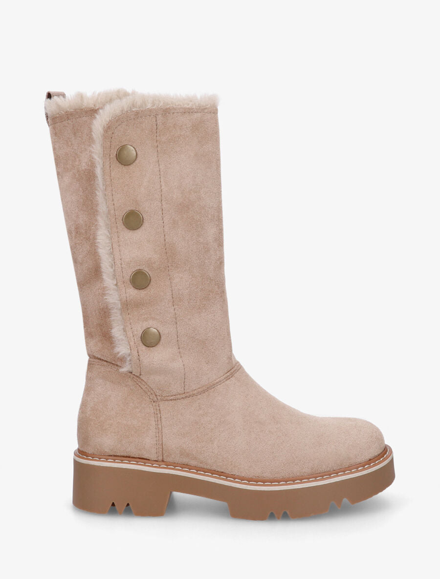 Bottines montantes fourrées et boutonnées - Taupe - 5