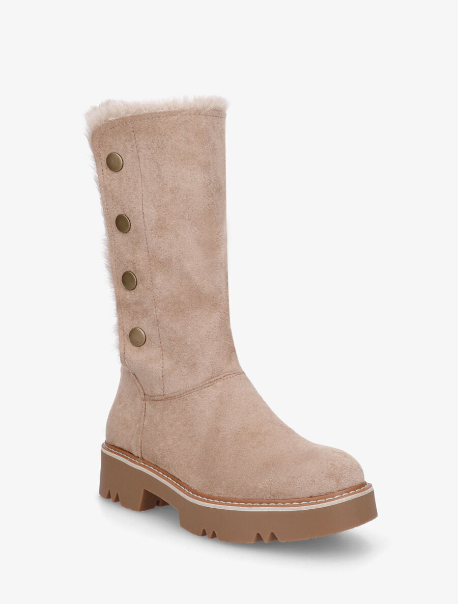 Bottines montantes fourrées et boutonnées - Taupe - 2