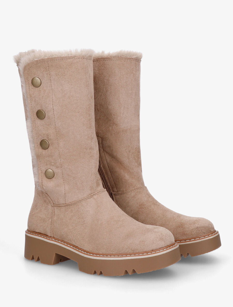 Bottines montantes fourrées et boutonnées - Taupe - 4