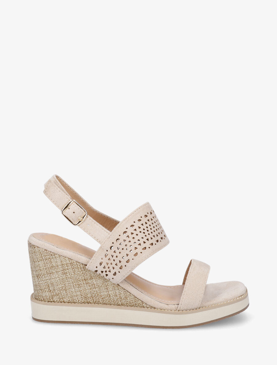 Sandales compensées à lanière ajourée - Beige - 5