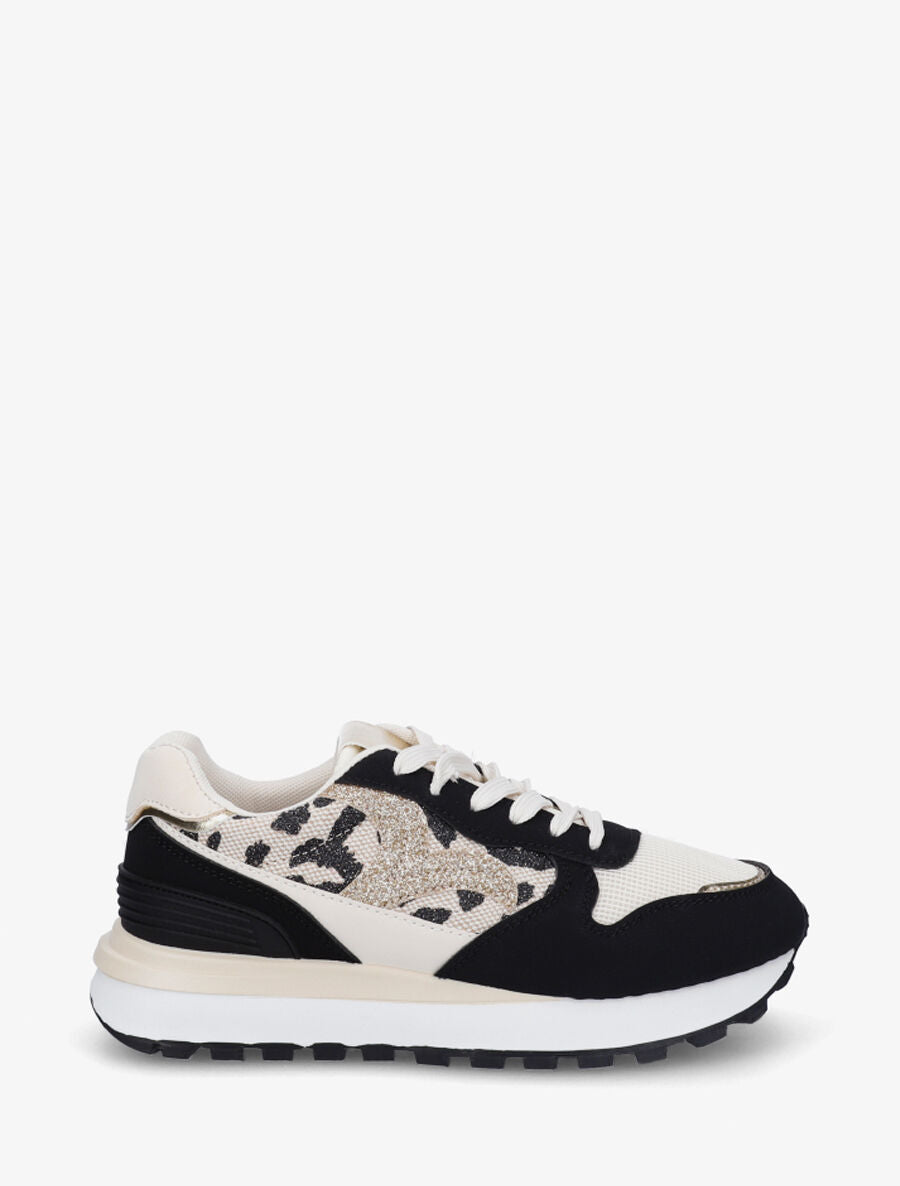 Sneakers en simili à détail irisé - Noir - 1