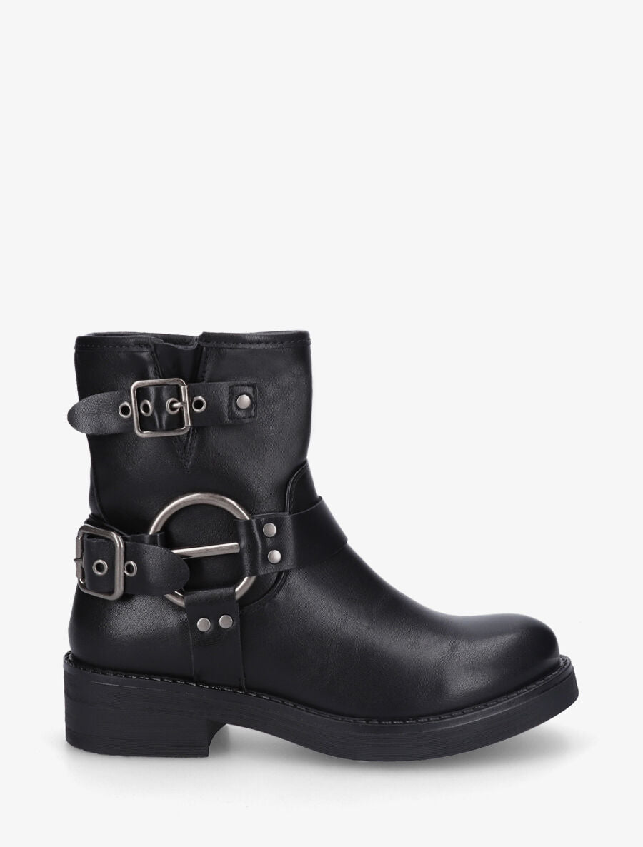 Bottines en simili avec boucles décoratives - Noir - 5