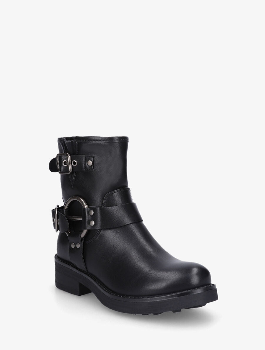 Bottines en simili avec boucles décoratives - Noir - 2