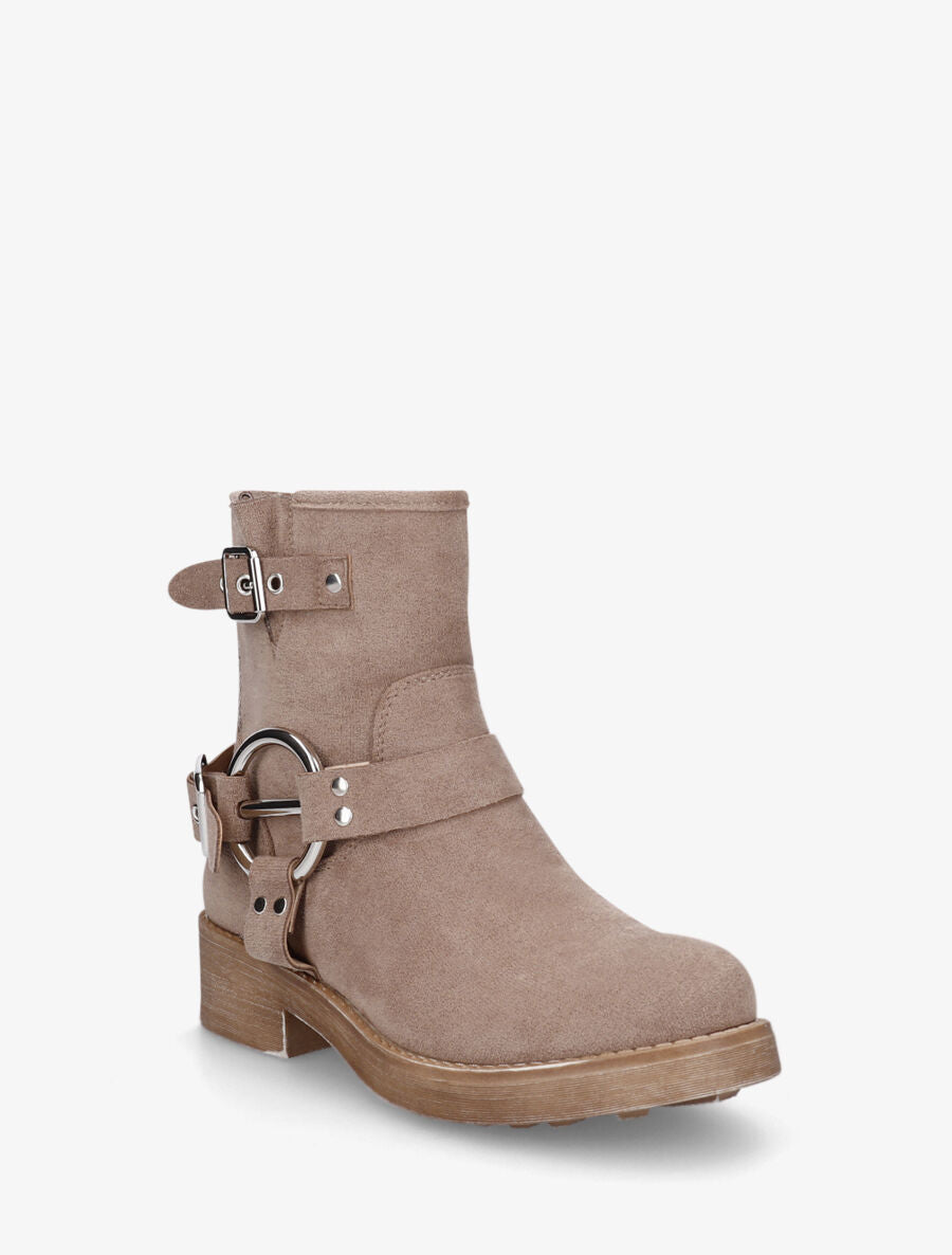 Bottines en suédine avec boucles décoratives - Taupe - 2