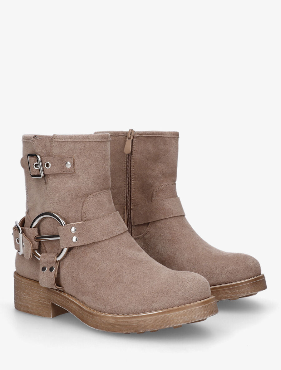 Bottines en suédine avec boucles décoratives - Taupe - 4