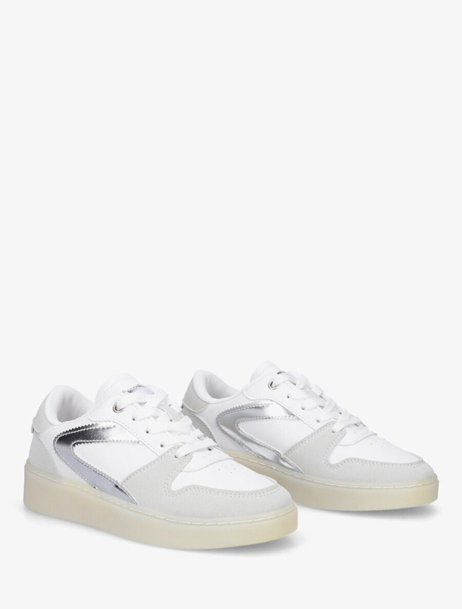 Baskets en simili à empiècements - Blanc - 4