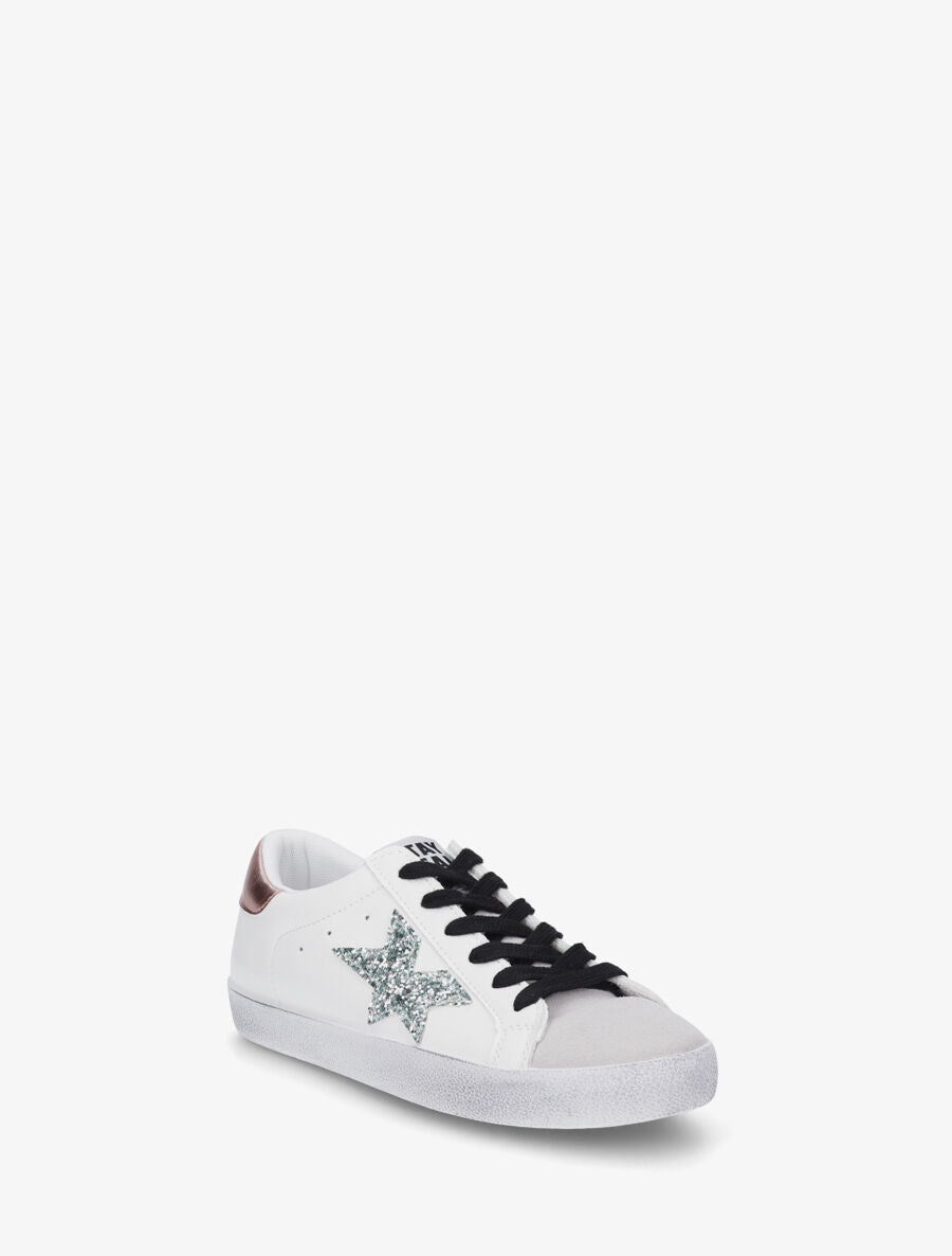 Sneakers en simili à contrefort contrastant et étoile - Rose - 2