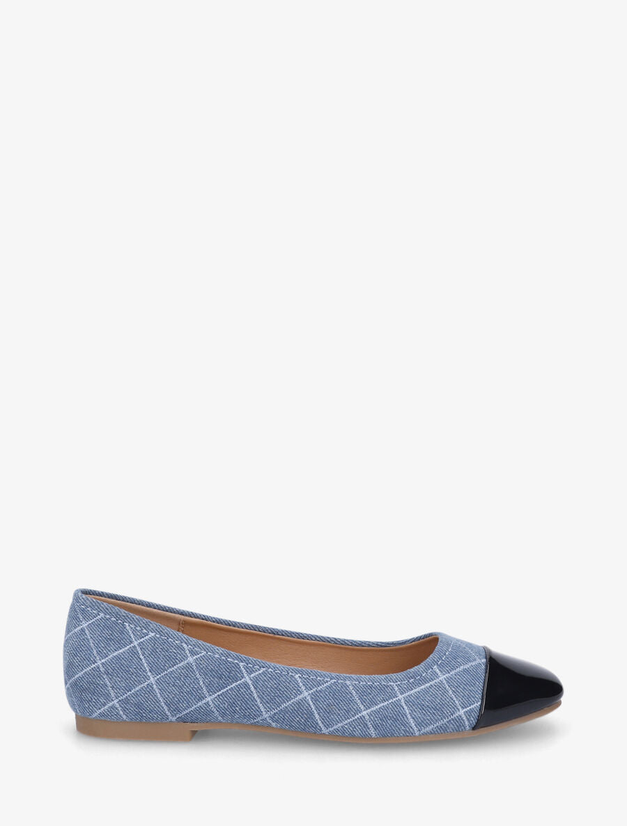 Ballerines matelassées à bout rond verni - Bleu jeans - 1
