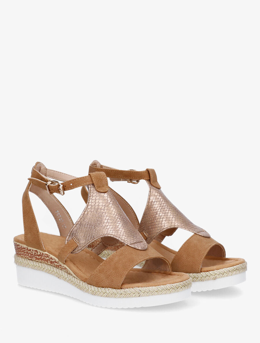 Sandales compensées à ganse python - Camel - 4