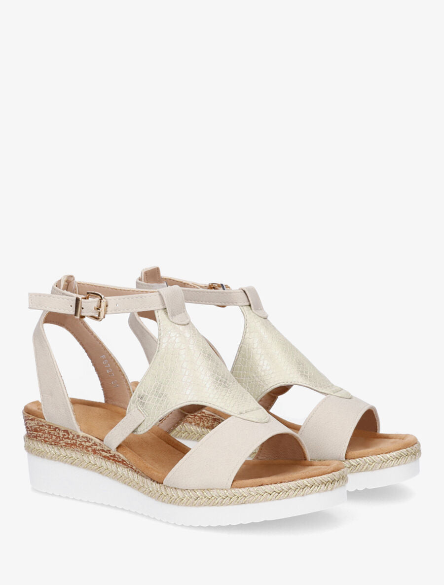 Sandales compensées à ganse python - Beige - 4