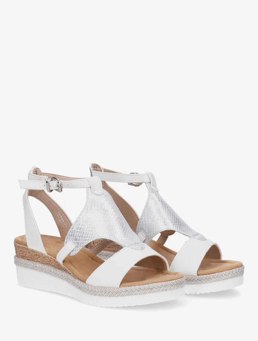 Sandales compensées à ganse python - Blanc - 4