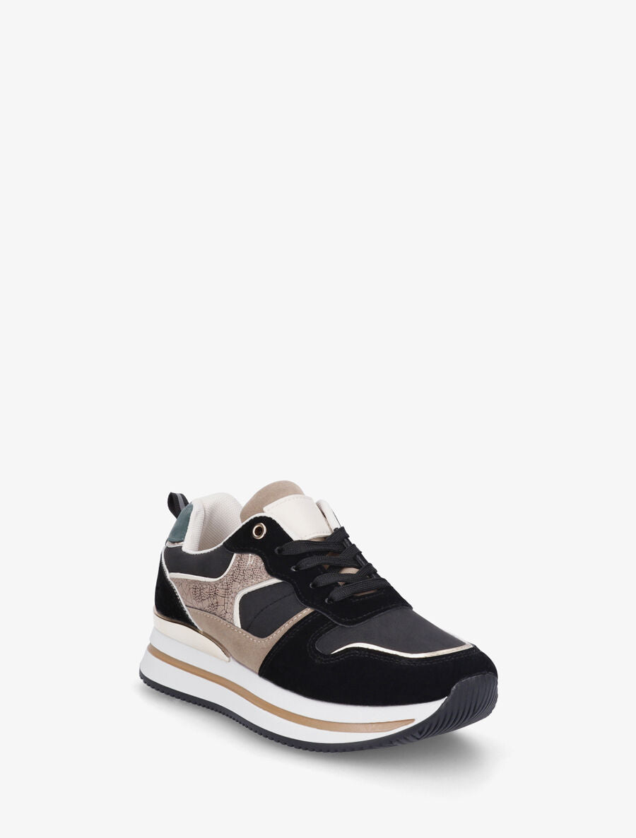 Sneakers compensées à empiècement métallique au talon - Noir - 2