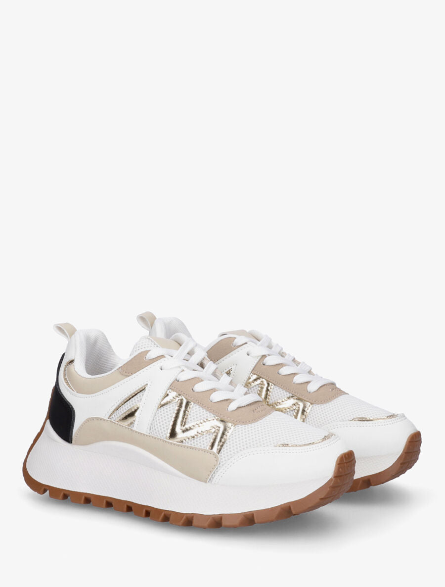 Sneakers à plateforme et bi-matière - Blanc - 4