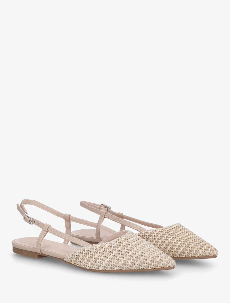 Ballerines pointus effet tressé à talon ouvert - Beige - 4