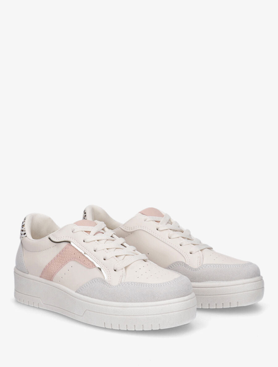 Sneakers à contrefort contrastant - Beige - 4