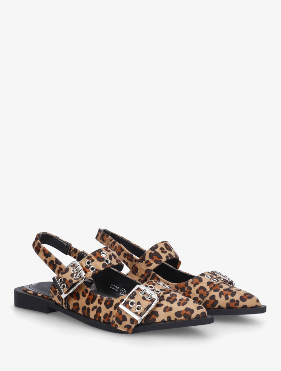 Ballerines léopard ouvertes à boucles et bout pointu - Camel - 4
