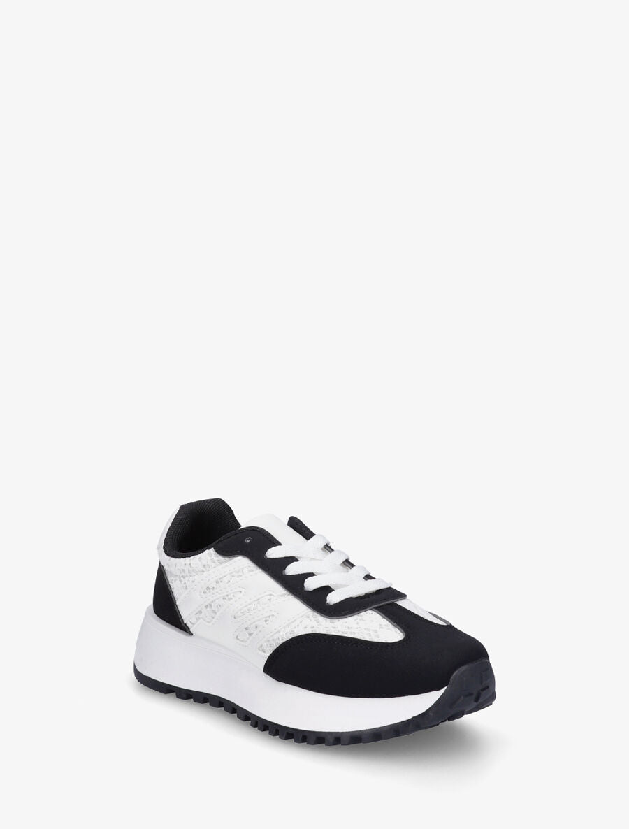 Baskets en simili et dentelle - Noir - 2