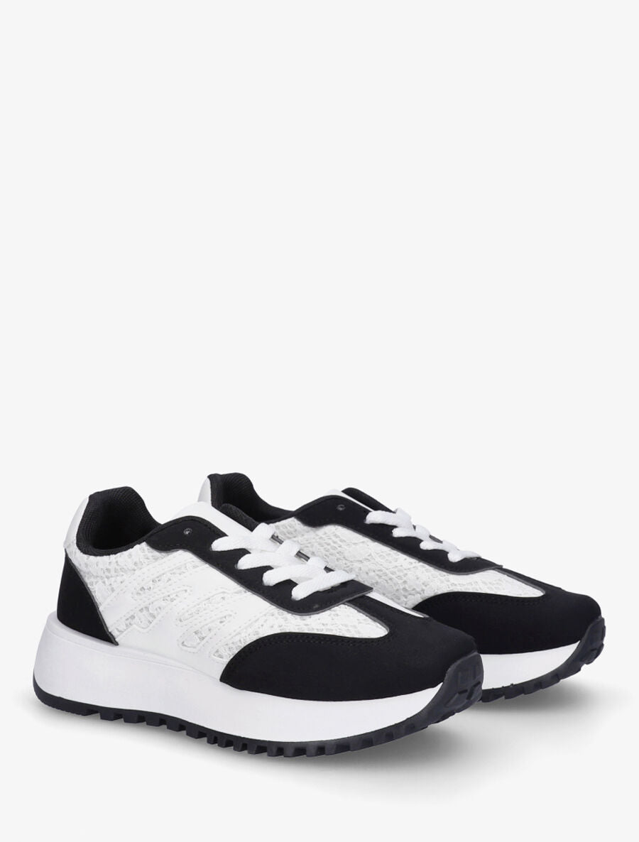 Baskets en simili et dentelle - Noir - 4