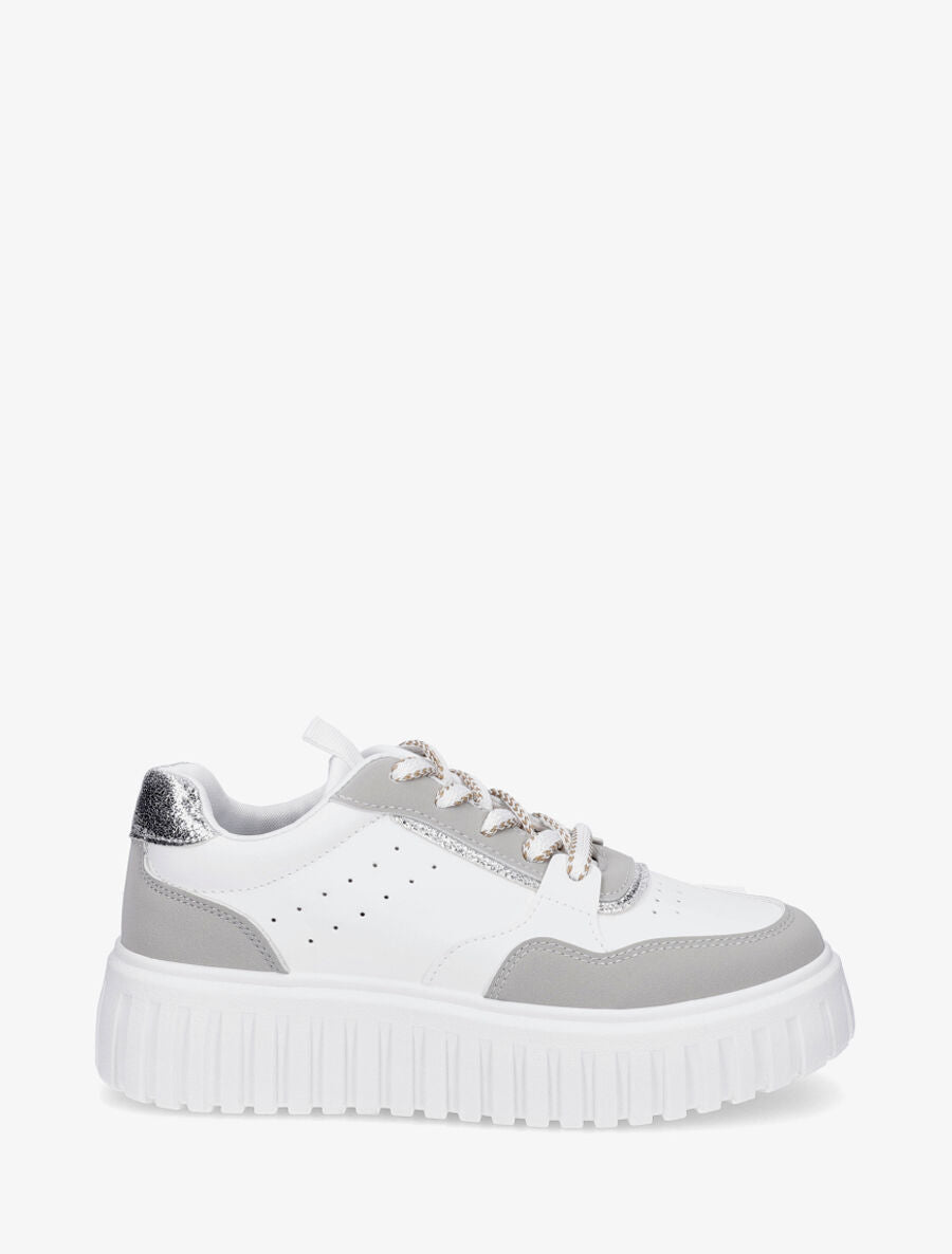 Baskets en simili à semelles striées - Gris - 1