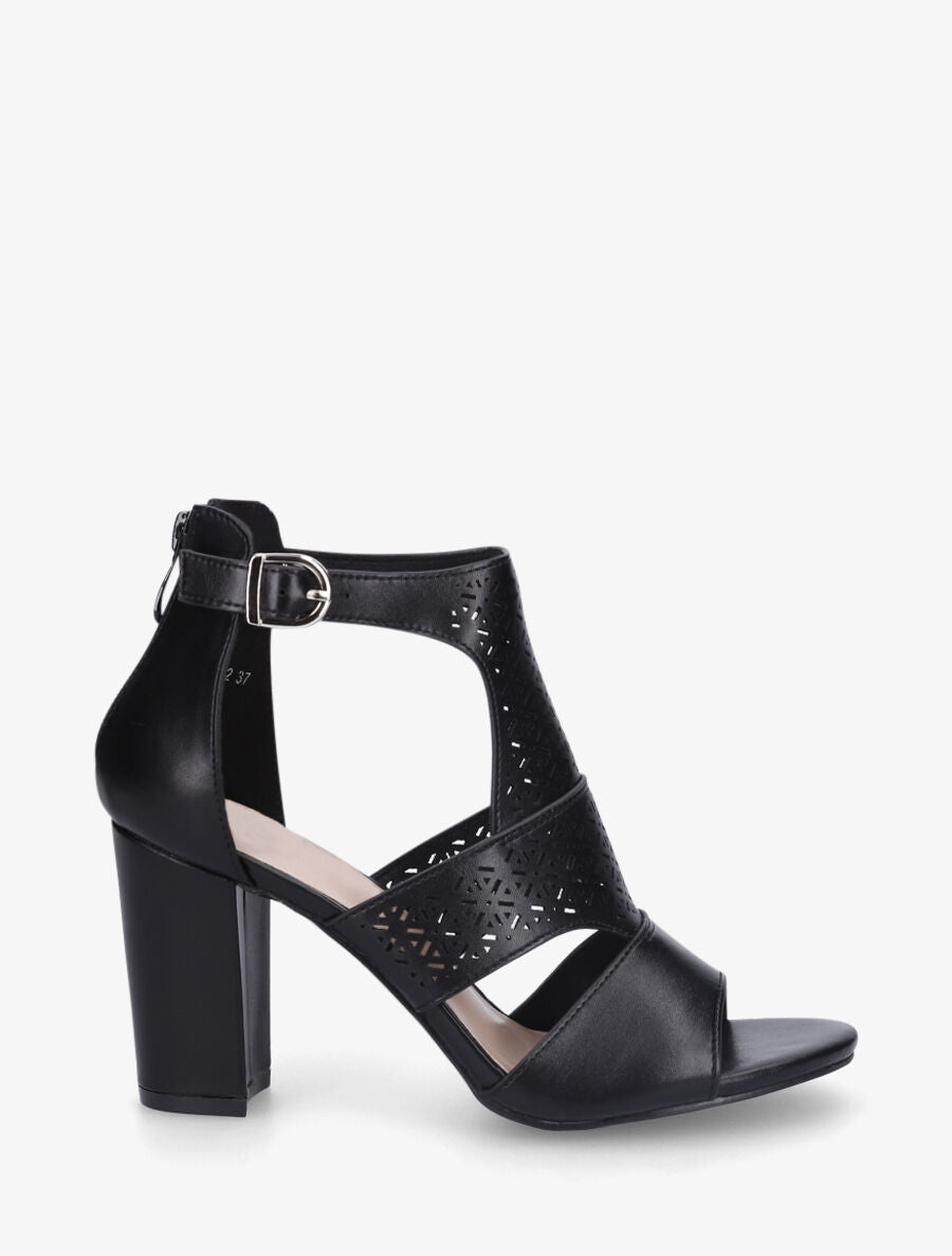 Sandales à talon et claque perforée en simili - Noir - 5