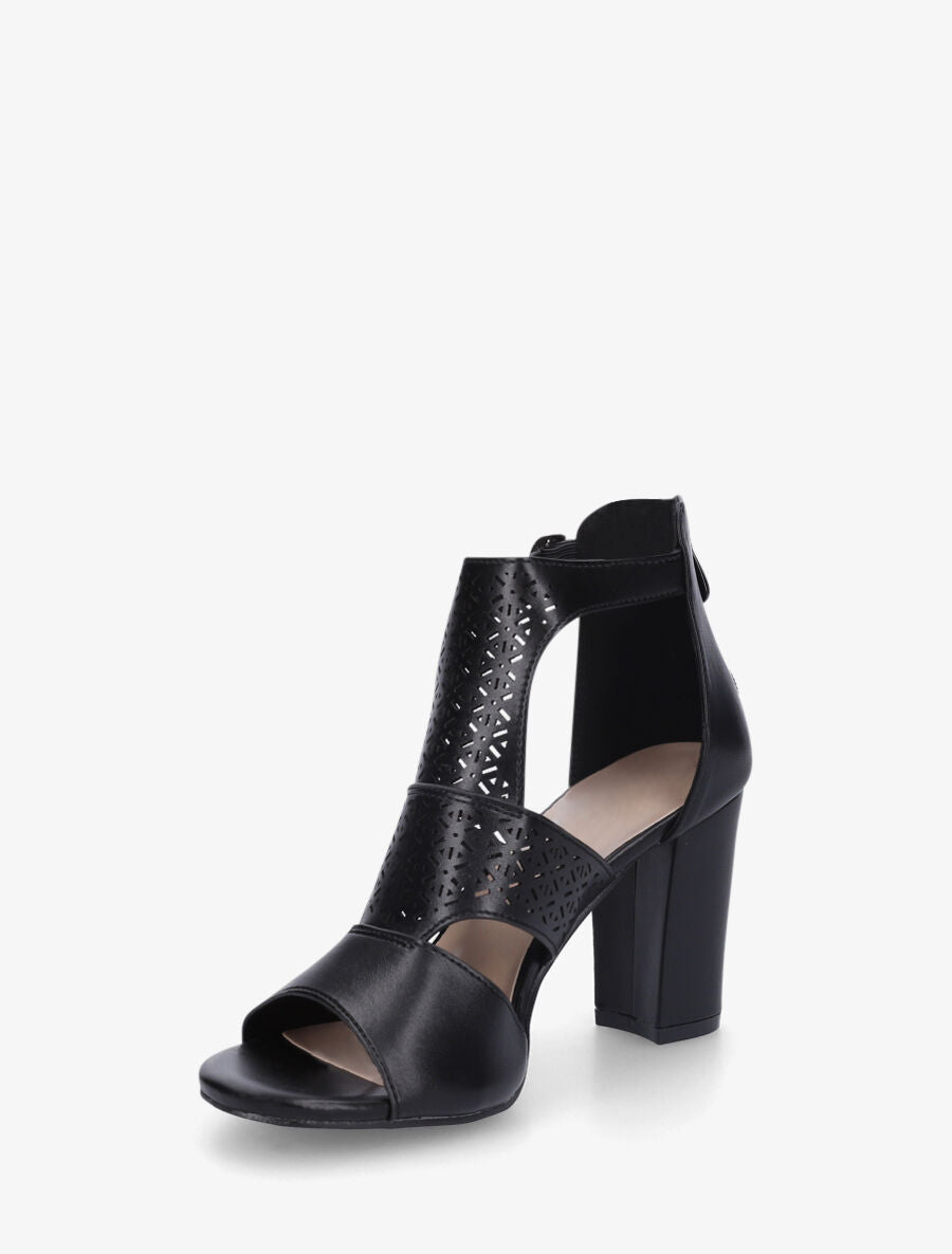 Sandales à talon et claque perforée en simili - Noir - 3