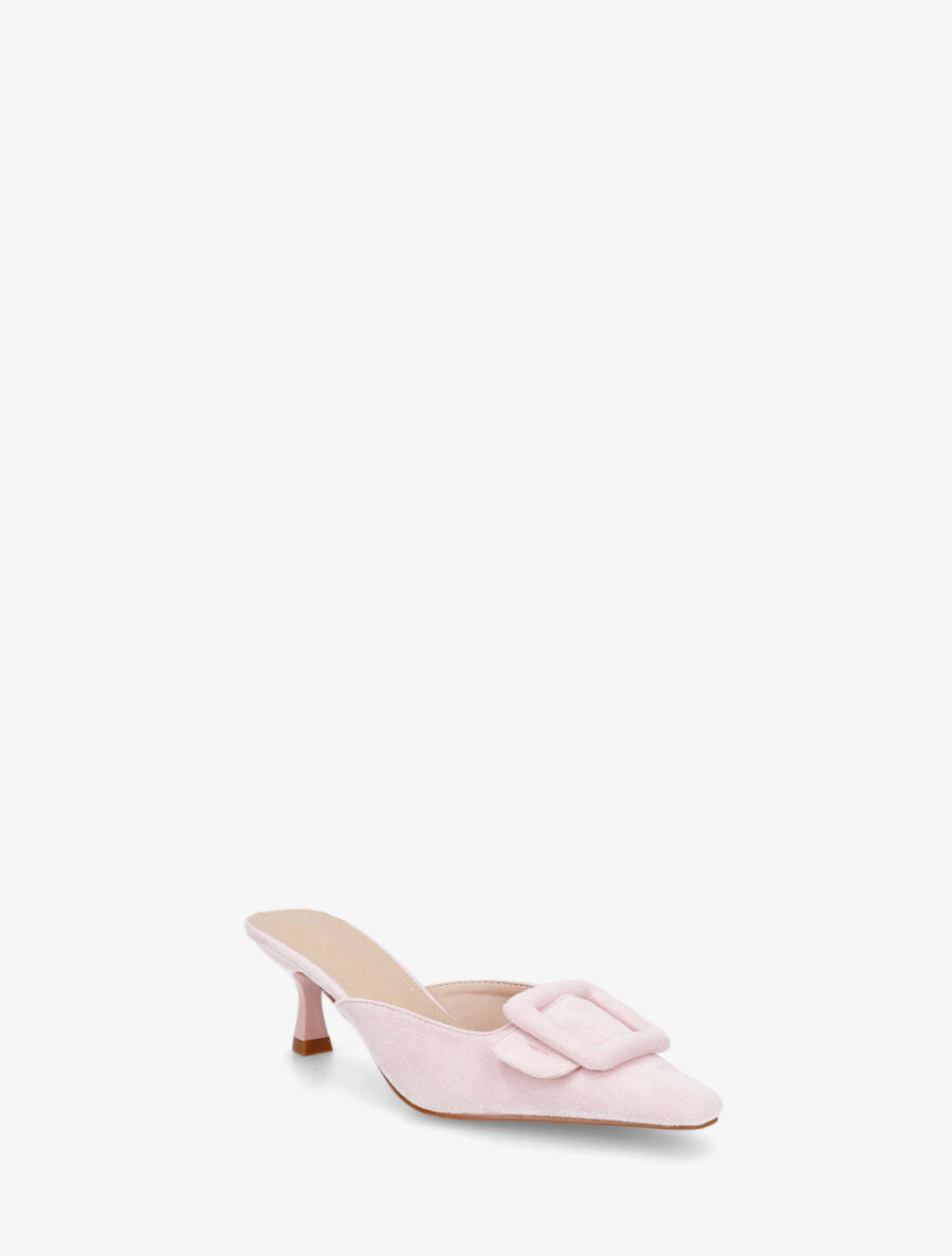 Mules en suédine à talon talus - Rose - 2