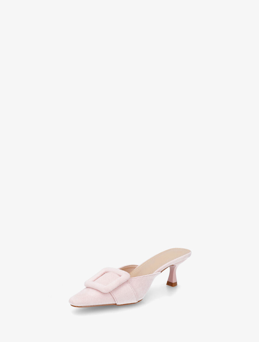 Mules en suédine à talon talus - Rose - 3