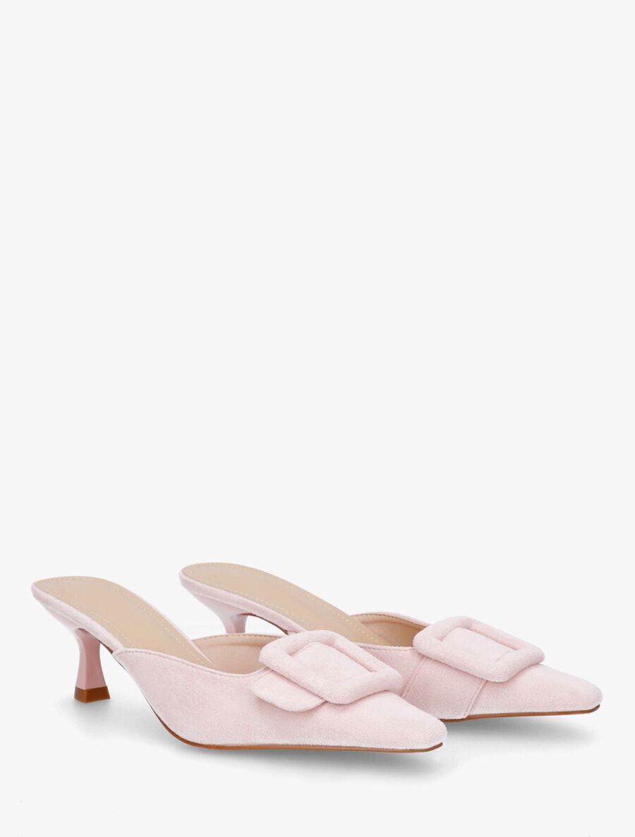 Mules en suédine à talon talus - Rose - 4