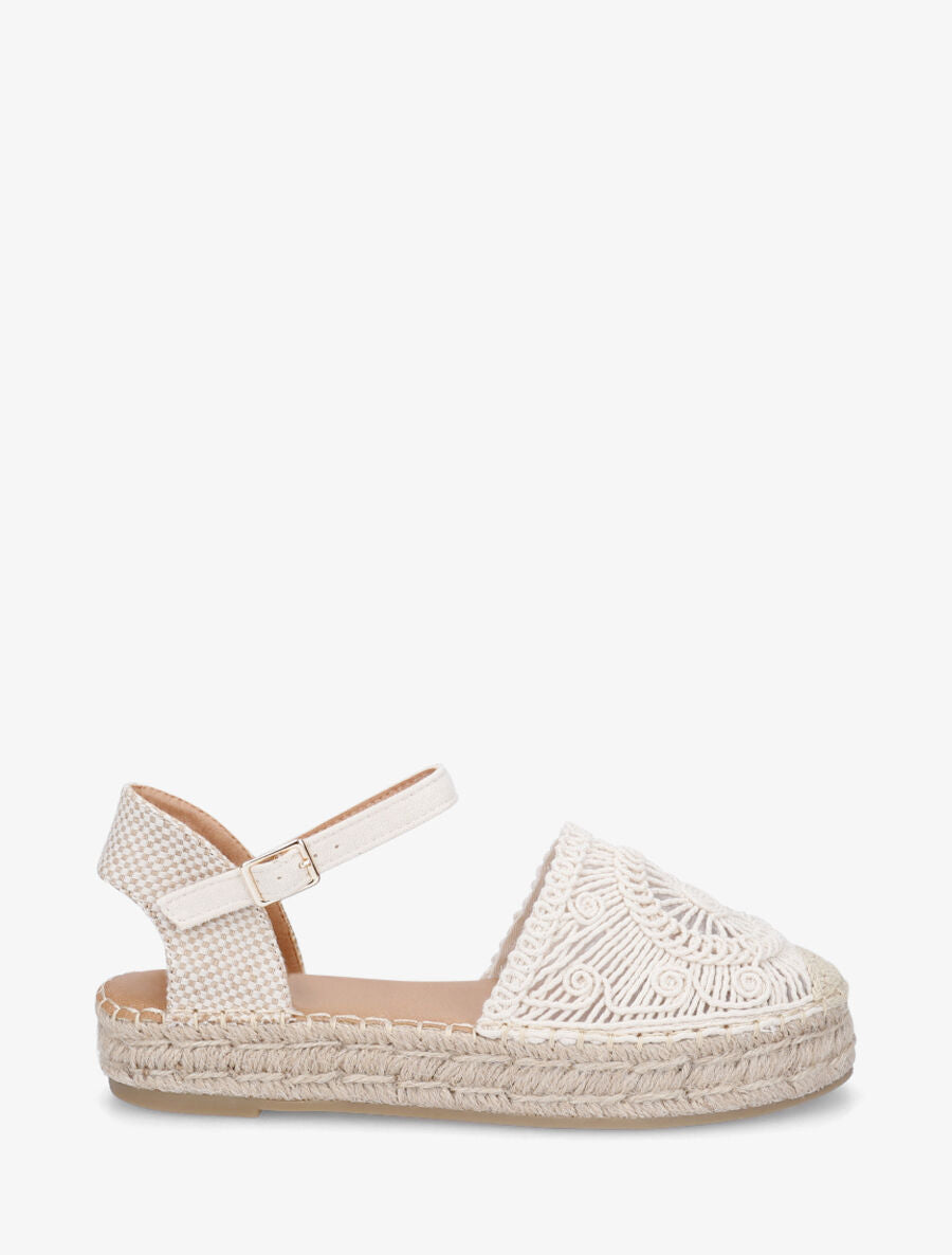 Espadrilles plates en crochet fantasie - Beige - 1