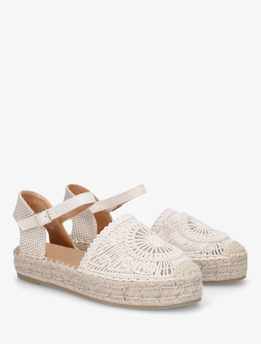 Espadrilles plates en crochet fantasie - Beige - 4