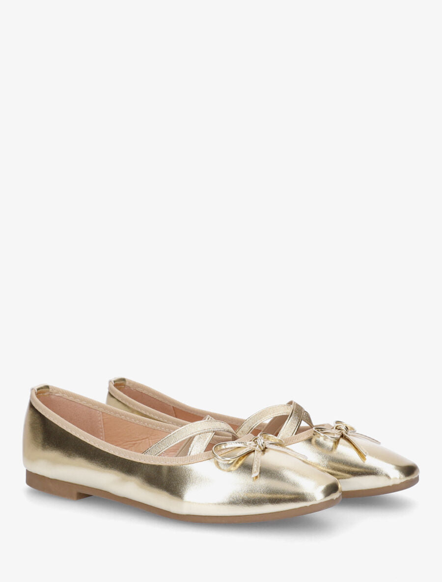 Ballerines en simili à élastiques croisés - Or - 4
