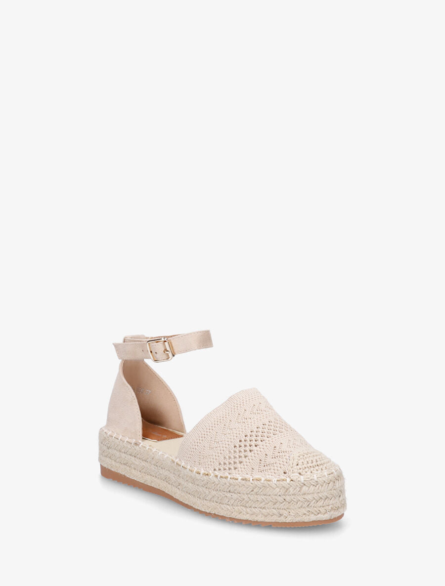Espadrilles crochet à semelle compensée - Beige - 2